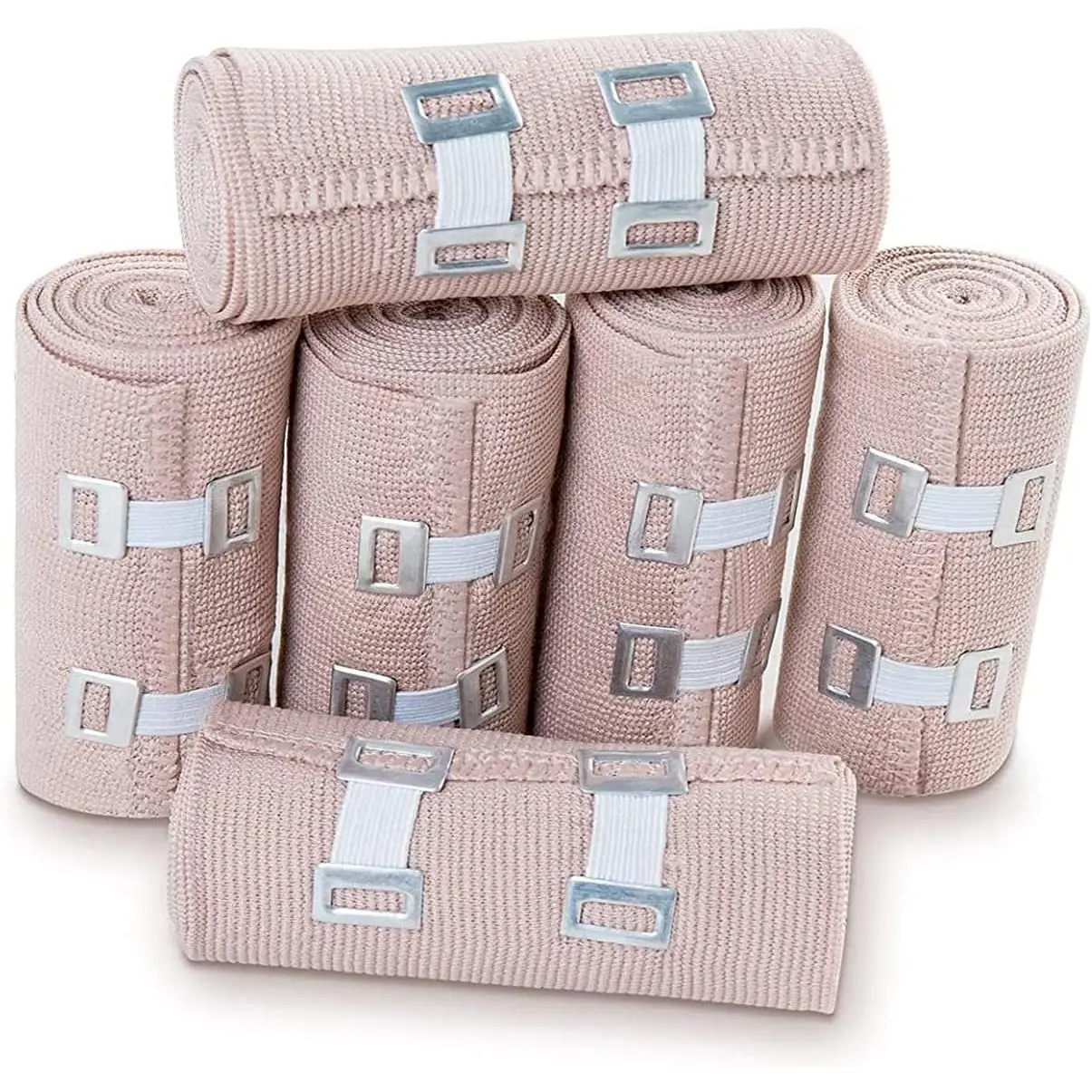 6 Rolls Elastic Bandage Wrap with 12 Extra Clips, 6 Inch X 15ft Compression Bandage Stretch Tape for Medical, Athletic Sport, Wrist, Arm, Leg Sprains, Calf, Ankle & Foot