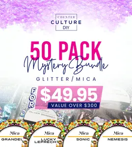 Counter Culture DIY 50-Pack Mica & Glitter Collection for Resin Art, Soap Making, Nail Art, Candle Decoration, Vibrant Variety, High Quality, Multi-Purpose, Easy to Use
