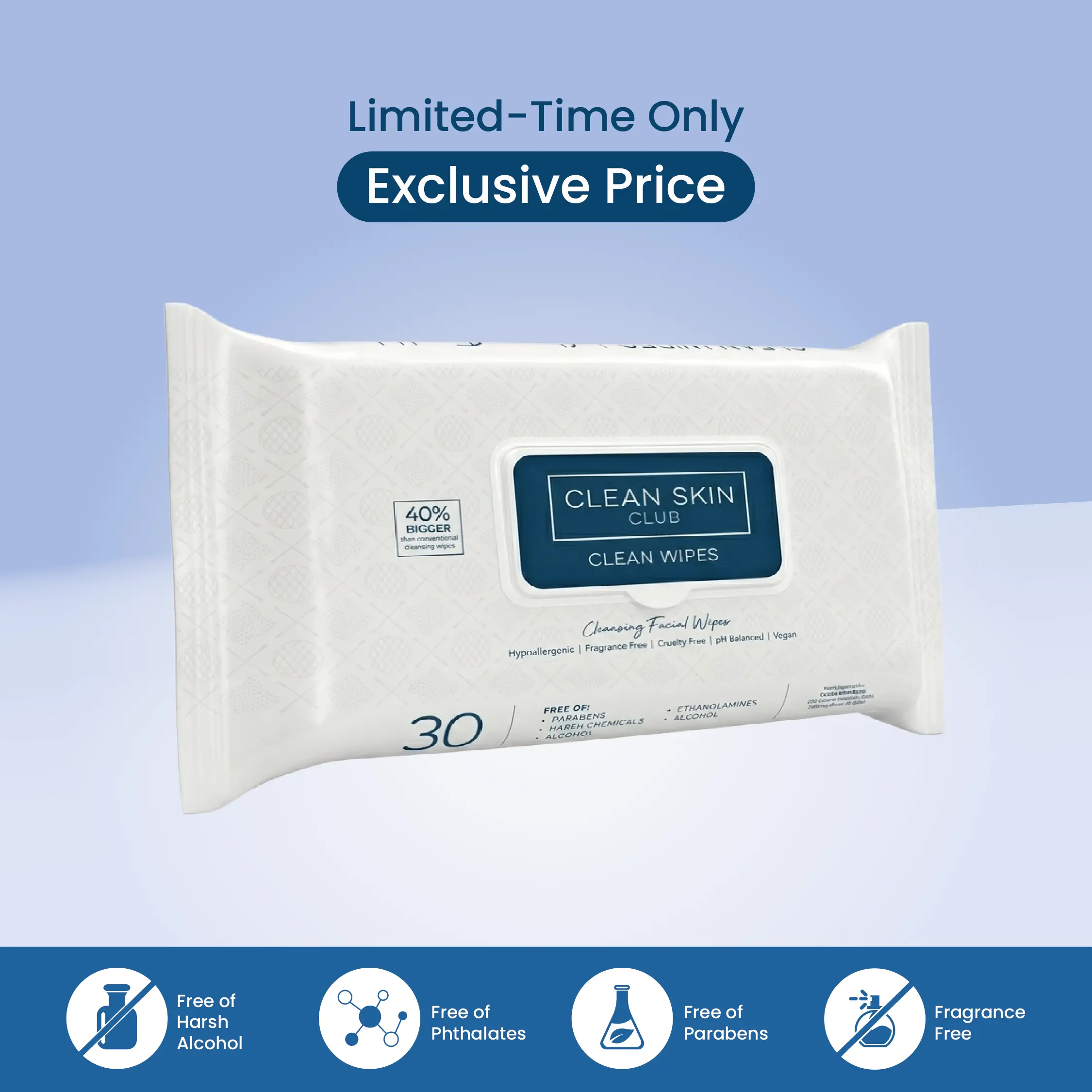 Clean Skin Club XL Premium Face Wipes Extra Moist Makeup Removing Towelettes 30 Ct 1 Pack - Hypoallergenic, Fragrance-Free, No Alcohol or Chemicals, Exfoliating & Moisturizing, Sensitive Skin Friendly, Cruelty-Free