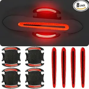 8Pcs Car Door Handle Protector Reflective Sticker,3D Carbon Fiber Universal Door Handle Scratch Protector Cover,Self-Adhesive & Non-Marking,Paint Guard Protective Films