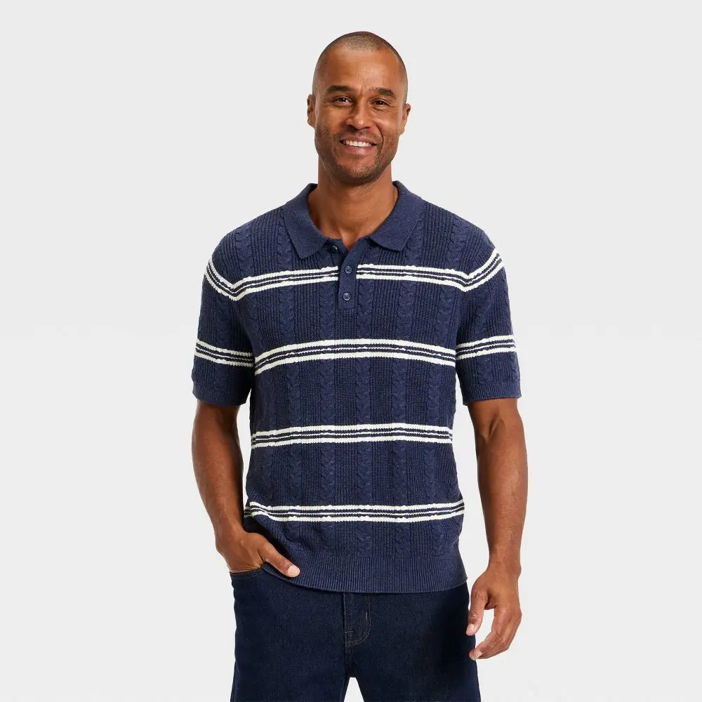 Men's Striped Short Sleeve Cable Sweater - Goodfellow & Co