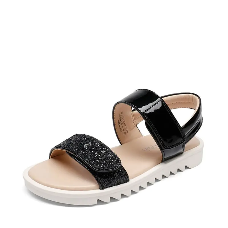 DREAM PAIRS Girls' Glitter Decorated Strappy Open-Toe Flat Sandals - Soft Bottom, Hook-Loop Adjustable Fit, Suitable for 3-14 Years (Incl. 4-5 Years), Glitter Decorated Sandals, Soft Bottom Sandals