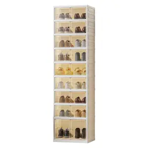 GARVEE Foldable Shoe Rack, 9 Levels, 18 Pairs, Transparent Shoe Storage Box, Large Foldable and Stackable Plastic Shoe Cabinet, Plastic Shoe Organizer for Shoes up to Size 45