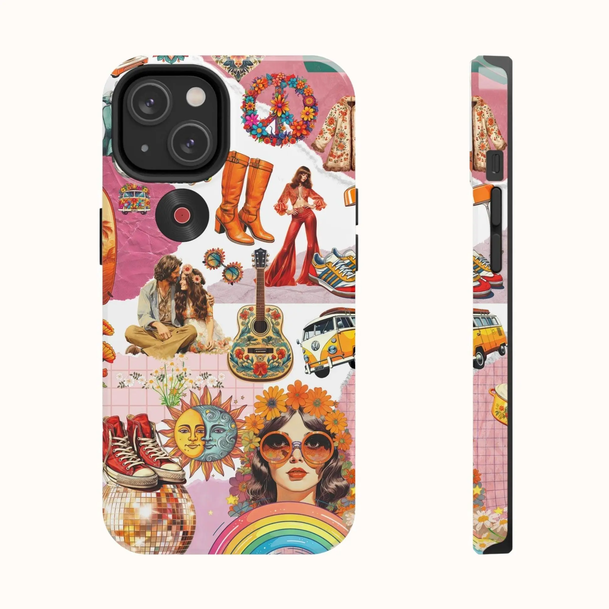 This 70s retro collage phone case features a cute retro disco style and is durable, shock-absorbing, Shockproof, and stylish Cover. Compatible with iPhone 17, 16, 15, 14, 13, 12, 11 Pro Max Pro Plus, and Samsung Galaxy S25, S24, S23 Ultra.