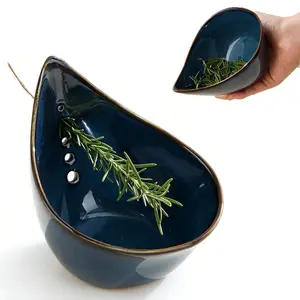 Handmade Ceramic Herb Stripper Bowl, Kitchen Utensil Upgrade with Multi-Size Round Holes, Leaf Peeler Tableware