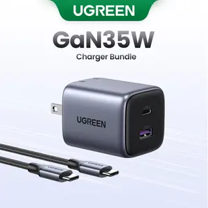 UGREEN Nexode 35W 1 USB-C & 1 USB-A Ports GaN Charger Bundle With 3.3 FT 100W Type-C Charging Cable/MFi Lightning Cable, Fast Charging for Samsung, iPhone 15 Pro/14/13 Series