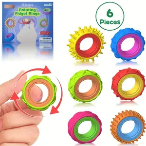 6-Piece Rotating Finger Rings Set, Sensory Grippie Set, Sensory Stress Relief Gadgets & Toys for Kids, Textured Design for Autism & Anxiety, Classroom Rewards & Party Gifts, Stress Relief Fidgeting, Stress Relief Tools, Sensory Bundle