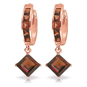 14k Rose Gold Hoop Earrings wth Dangling Garnets