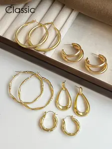Women's Elegant Geometric Earrings Set, Simple Luxury Fashion Jewelry, All-Season Accessory, Unique Retro Style, No Choking Hazard, Elegant Hoop Earrings, Hoop Earring Sets