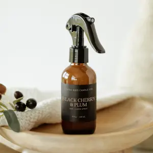 Black Cherry & Plum Room Spray - Dark Cherry Vanilla Linen Spray - Sweet Fruit Home Fragrance - Cherry Air Freshener - 4 oz Glass Bottle
