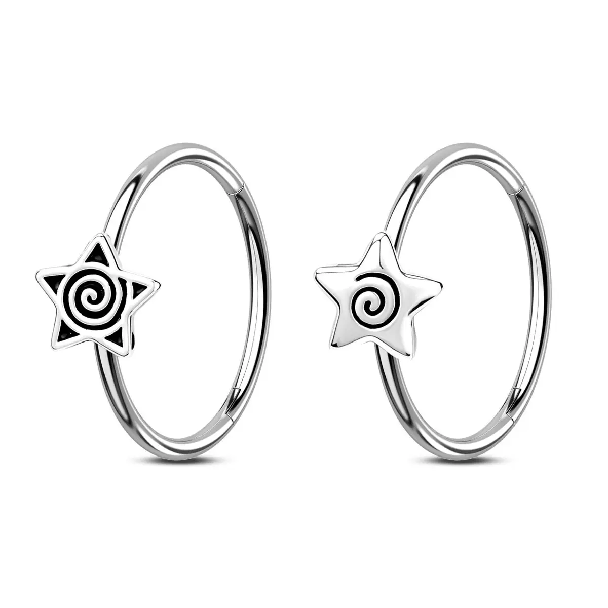 Oufer Spiral Star Titanium Hinged Segment Nose Ring, 20G, 7mm, Non Tarnish Nose Jewelry, Chic Body Jewelry, Accessories for Women, Female Fashion Body Accessory, Non Tarnish Jewelry