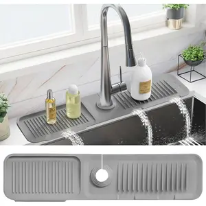 Faucet Mat for Kitchen Sink Splash Guard Behind Faucet Sink Protectors for Kitchen Sink Faucet Mat Splash Guard for Kitchen Sink Area Longer Silicone Faucet Guard & Draining Mat