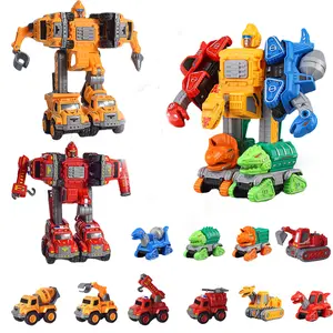 Dinosaur Engineering Fire Truck Transform Robot, Kids Deformation Toy, 5-In-1 Assembly Robot, Two Great Combinations, Boy Intelligence Toy