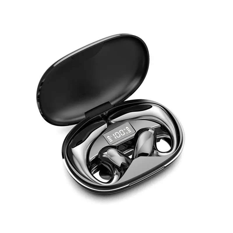 Bone Conductor Open-Ear Wireless Music Headphones with Hook - Bluetooth 5.3, Ergonomic Fit, 16+ H Battery (16.0 H & Above), Stable Connection, Sweat-Resistant, Chargeable Fitness Earbuds for Music Calls, Outdoor Safe, Black Boxed (Open-Ear Listening)
