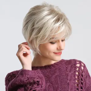 Blonde Short Hair Wig for Women Fluffy Short Curly Synthetic Wigs with Bangs Natural Looking Heat Resistant Hair Replacement Wig Fancy Dress Party Wig for Lady
