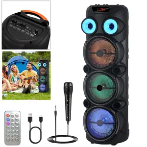 Portable Bluetooth Speaker 3 x 8" Woofer Wireless PA Speaker System With Wired Microhpone LED Light Party Stereo Sound Box