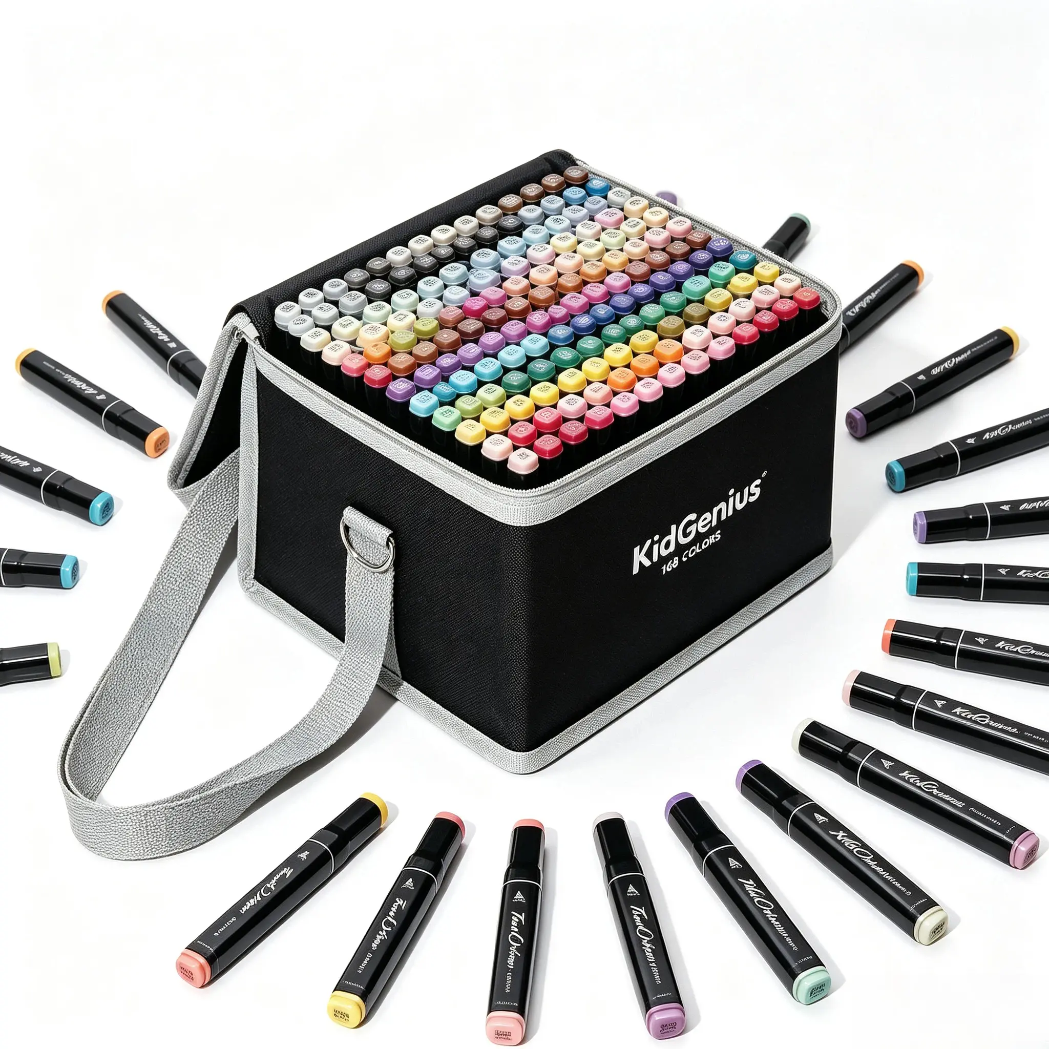 KIDGENIUS Dual-Tip Alcohol Markers Set (262/168/120 Count) - Fast-Dry, Waterproof, Refillable Vibrant Pens for Anime, Coloring Therapy - Unisex Premium Gift for Art for Kids, Crafting with Kids Beginners