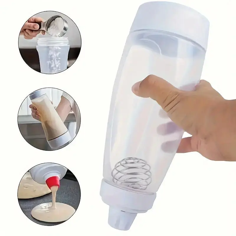 Handheld Batter Dispenser, Batter Mixing Bottle with Scale, Kitchen Gadgets, Kitchen Tools, Pancake Batter Dispenser with Blender Balls, Kitchen Batter Squeezer Bottle Suitable for Cupcakes, Pancakes, Muffins, Baking Supplies, Baking Accessories