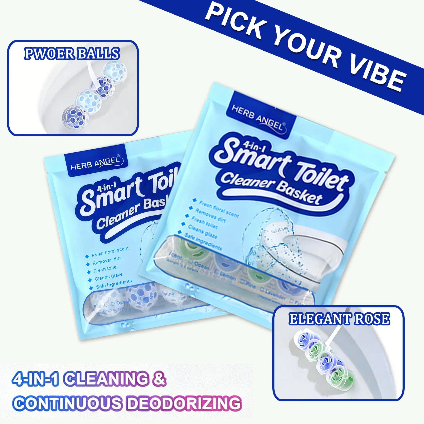 【Guest Bath Must-Have】4-in-1 Hanging Toilet Bowl Cleaner & Air Freshener - 5-Pack - Choice of Ball or Rose Shapes - 5 Scents (Lavender, Ocean, Lemon, Pine, Floral) - Long Lasting Deodorizer for Home & RV