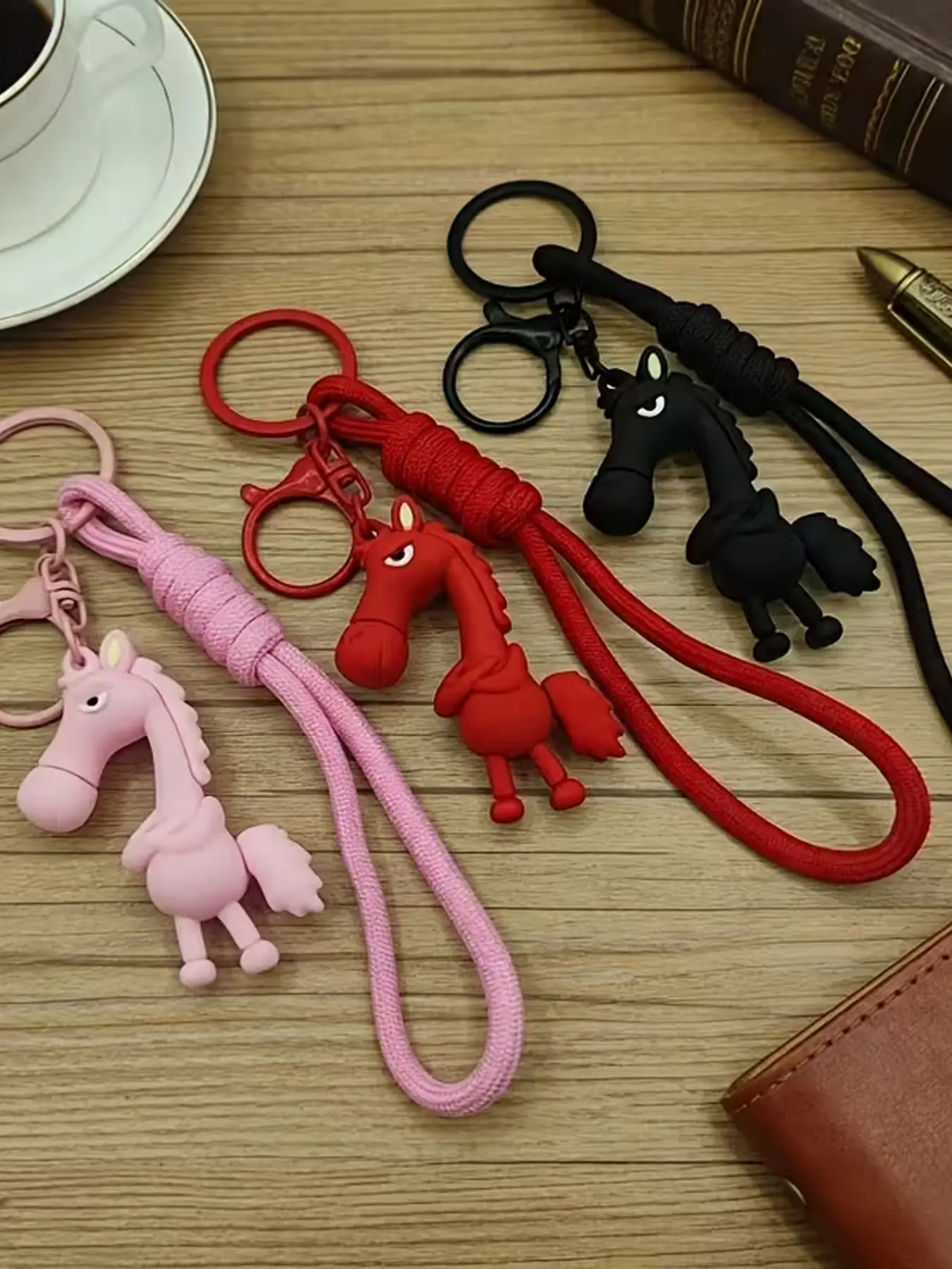 Cartoon Pony Keychain, Keychain For Bags, Cute 3D figurine pendant with a braided strap, featuring an adorable, playful, trendy design, can be used as a keychain, bag charm, couple accessory, or small holiday gift, Keychain Series Figures