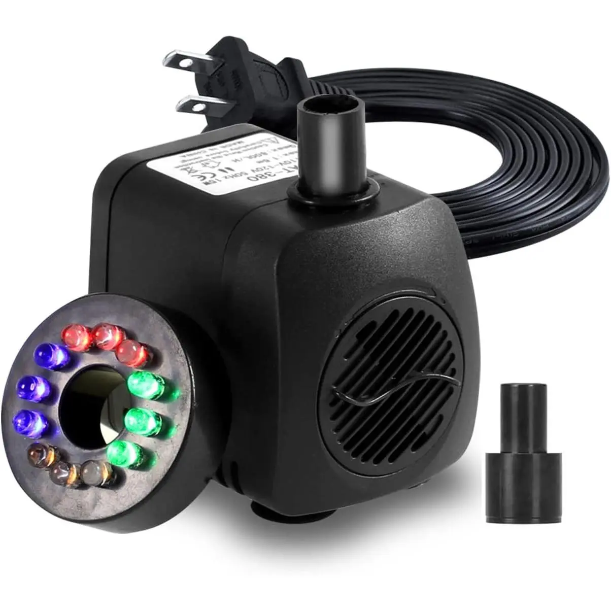 211 GPH Submersible Fountain Pump with LED Light, Adjustable Water Flow, 2 Nozzles, 6 Cord, 3.1 * 2.7 * 1.9 In Synthetic Pump for Garden Koi Pond, Waterfall, Bird Bath, Aquarium Pump