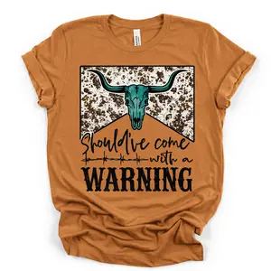 Envy Stylz Boutique Women's Short-Sleeve Cotton Round Neck Fit T-Shirt - Soft Cowhide Skull "Should've Come With A Warning" Graphic Casual Top