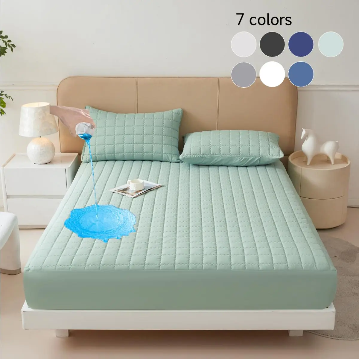 Waterproof Washable Quilted Mattress Cover Set, 3 Counts/set Including 1 Count Mattress Protector & 1/2 Counts Pillowcase, Soft Comfortable Breathable Bedding Set for Bedroom