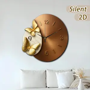 Modern Wall Clock with Butterflies, Marble Base, Battery Driven, 30-40cm Size, Home Decor, Holiday Gift