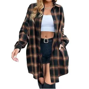 Blooming Jelly Women's Button Down Flannel Shirts Plaid Shacket Long Sleeve Collared Long Jacket Coats #TikTokShopBlackFriday