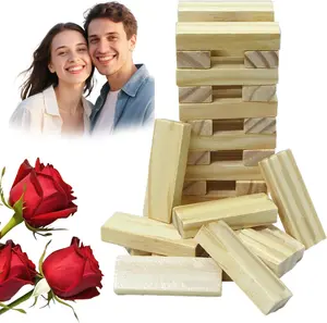High-Quality Wooden Block Tower Game - Family Fun Game for Couples, Valentine's Day Party Gift (Spanish Version)