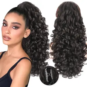 Ponytail Extension 20Inch Curly Claw Clip Ponytail Hair Extensions Long Wavy Ponytail Natural Soft Pony Tail Hairpiece for Women-Natural Black