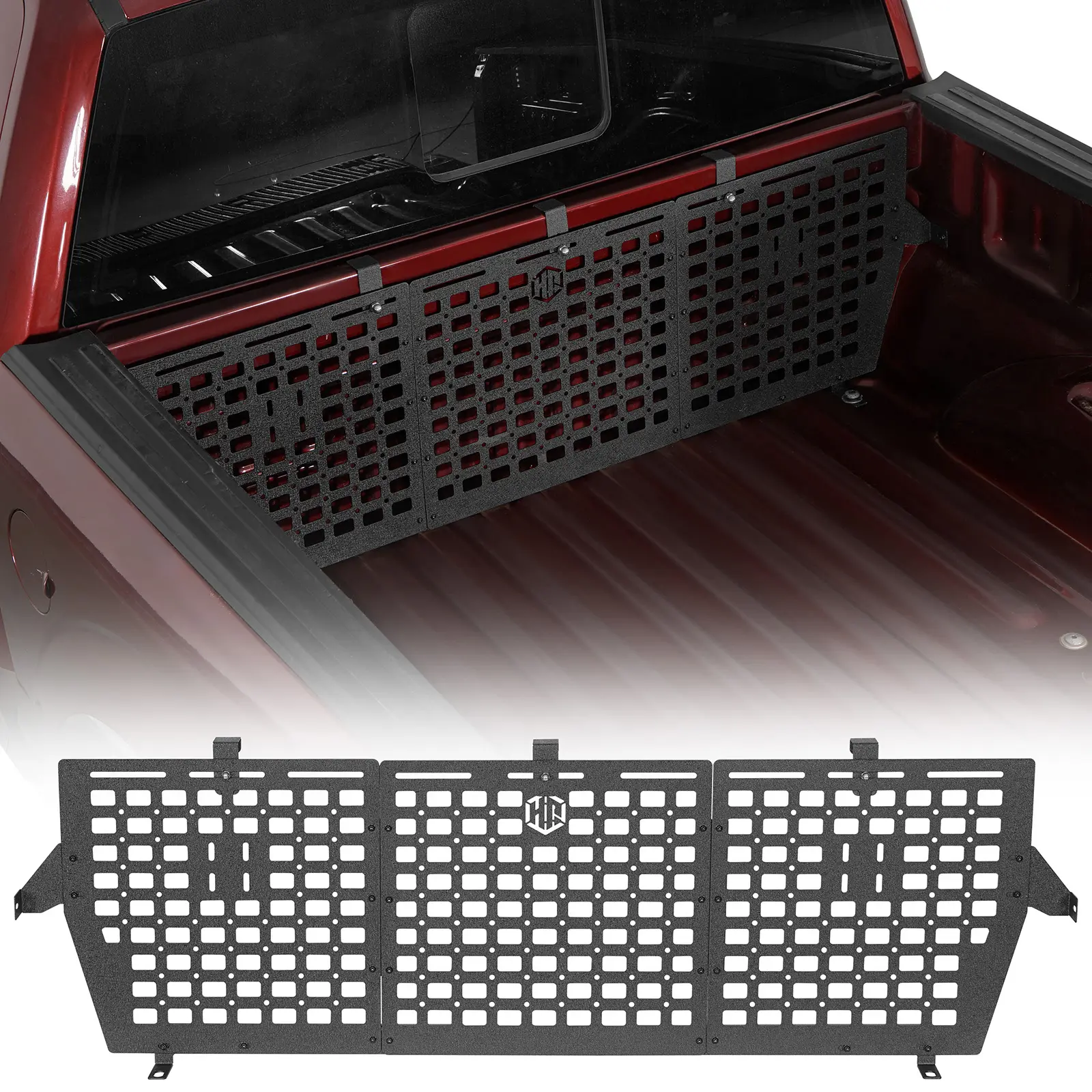 Hooke Road 14-Gauge Steel Coated Truck Bed Front Bulkhead MOLLE Panel Vehicle Accessory, Bolt-On Molle Bag Ready, 25lb Capacity, Stows Tools for 2015-2026 Ford F-150 5.5' Short Bed, Boosts Cargo Handling