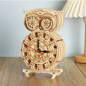 3D Wooden Owl Clock, Vintage Style, Intricate Carving, Roman Numerals, Rotating Calendar, Home Decor, Gift Item, Handcrafted Ornament