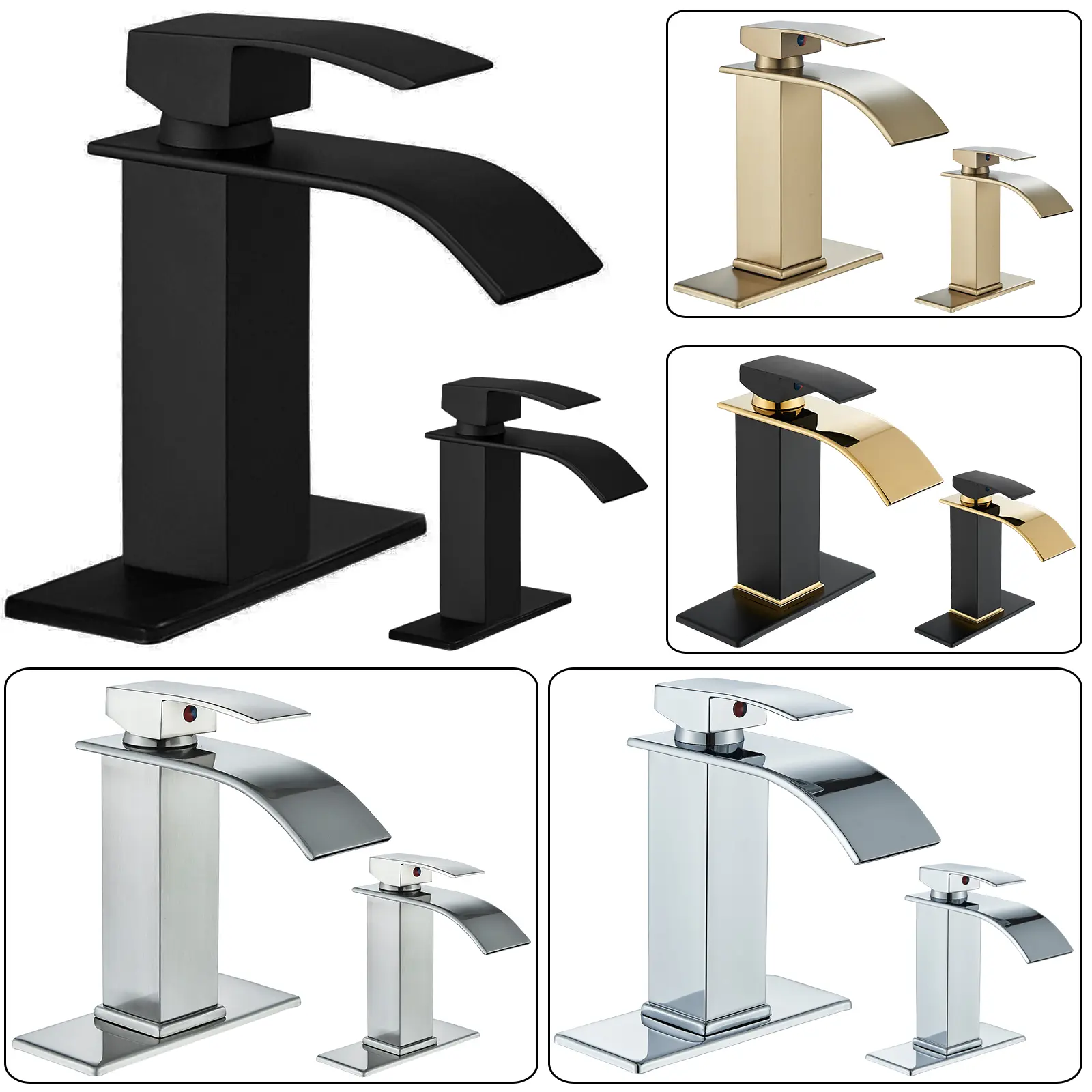 Waterfall Bathroom Faucet, 2 Pack Single Handle Single Hole Modern Bathroom Sink Faucet with Deck Plate, Vanity Faucet for Double Sink Bathroom Vanity