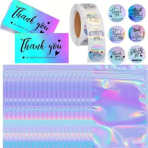 Thank You Card & Sticker Set, 570pcs/set Including 50pcs Thank You Card & 500pcs/roll Sticker & 20pcs Clear Gift Bag, Gift Wrapping Supplies