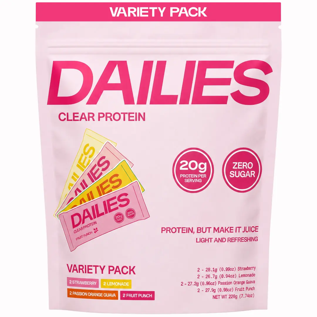 Dailies Clear Protein Variety Pack - 40% Daily Protein - 8 Stick Packs - 0g Sugar - 0g Lactose