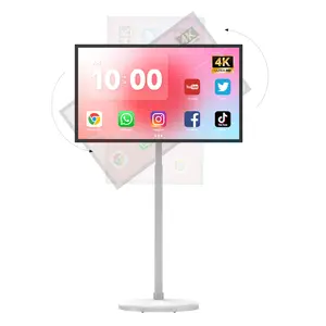 【Mother’s Day gift】MWE 24 32 43 Inch Portable TV Smart Touch, 4K Rotatable TV LCD Display with Wires plugged in use, Android OS, Touch Screen, Type-C, USB, HDMI Port, on Wheels