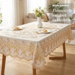 1PC Rectangular/Round Ironed Gold Tablecloth Floral Pattern Desktop Decoration Suitable For Picnic Or Holiday Party Home Decoration Stretch Washable Black Blue Gingham Disposable