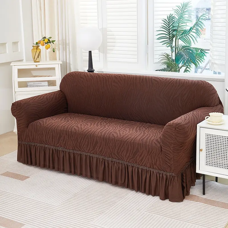 1pc Solid Color Microfiber Water Wave Elastic Stretch Sofa Cover, Elastic Couch Cover, Elastic Sofa Slipcover, Couch Covers for Sofa, Slip Resistant Sofa Protector with Skirt, Easy Care Dust Cover for 1 to 4 Seater Sofas, Home Decoration