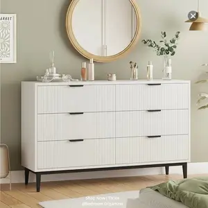 SA-Modern Fluted 6 Drawer Dresser, Stylish Storage Cabinet & Chests of Drawers with Large Organizer, Dresser Bedroom with Smooth Metal Rail, Perfect Storage Organizer & Home Decor for Living Room and Bedroom