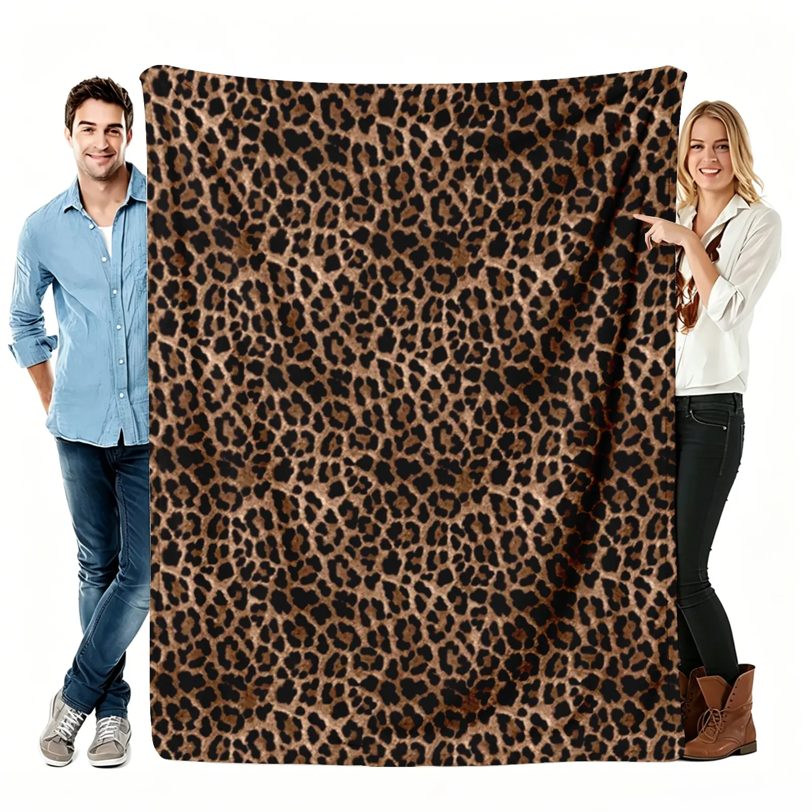 Classic Leopard Print Animal Pattern Plush Flannel Throw Blanket - 1pc 50"x60", Soft, Durable, Wrinkle Resistant, Breathable, Portable, Machine Wash, Multi-Size Option, Sofa Bed Decoration, Holiday Gifting