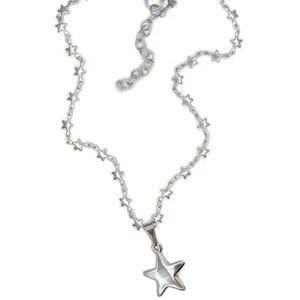 Dainty Star Chain Necklace Pentagram Pendant Clavicle Chunky Chains