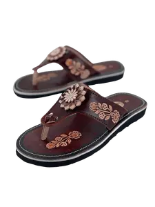 Women's Handmade Leather Sandal - Flower In Middle