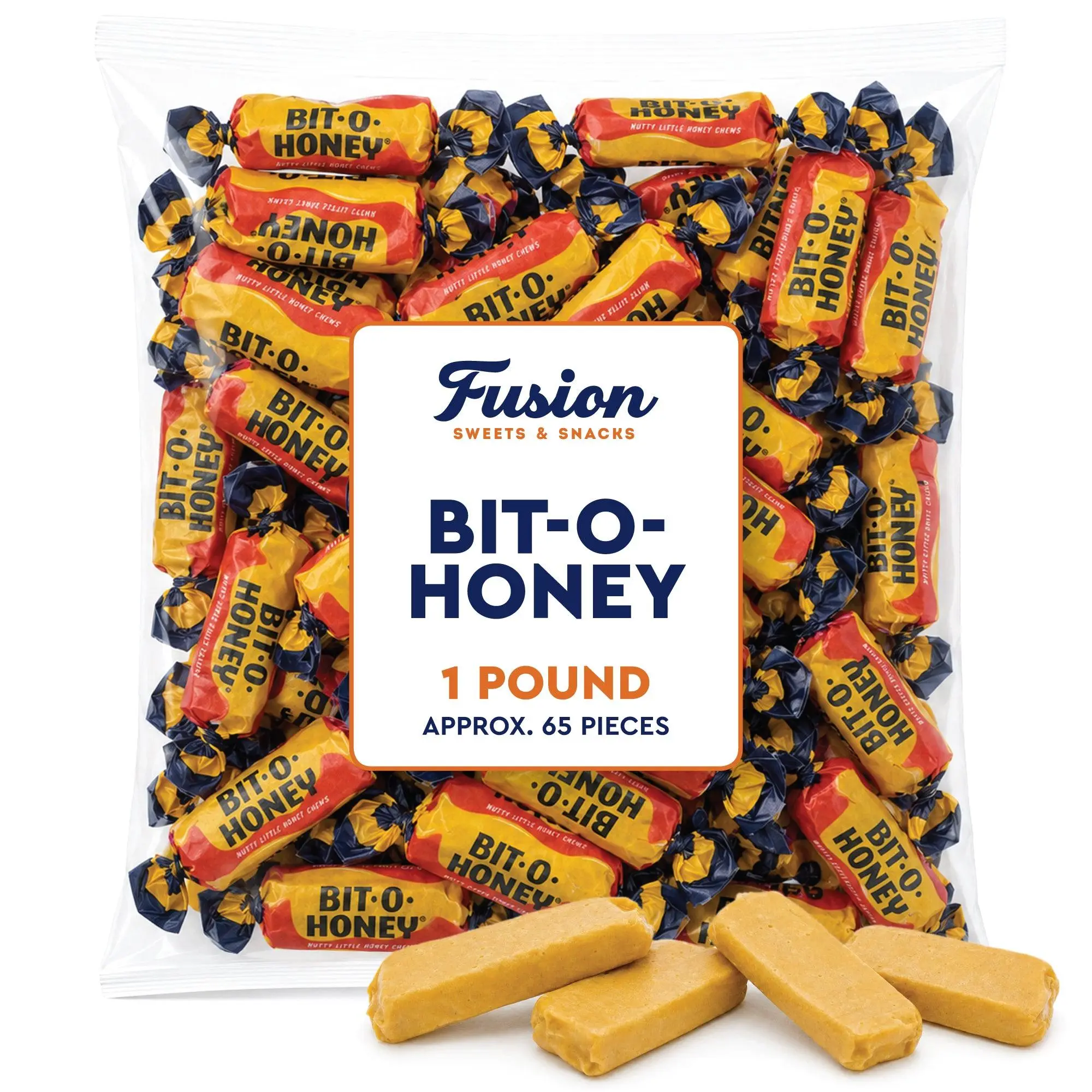 Bit-O-Honey Chewy Candies - 1 LB Bulk Bag - Individually   Wrapped Candy  Retro Party Snacks - Contains Almond, Real Honey Taffy, Bite-Sized Flavorful Treats Bulk Candy Soft