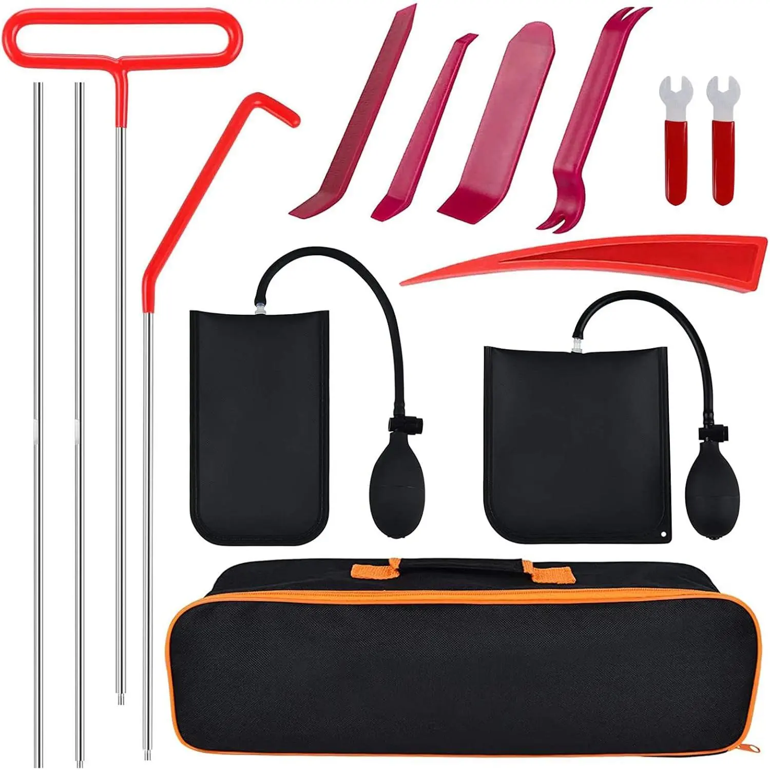 Portable Automotive Tool Kit - Emergency Car Door Unlock Set with Fastener Remover, Air Wedge Pump, Tire Repair Tools, Automotive Tire Inflator and Storage Bag for Cars, Trucks, Car Tool Kit