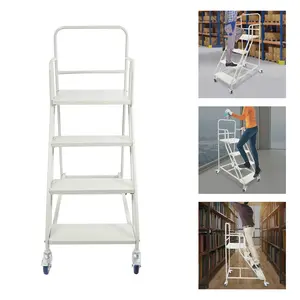 4 Step Ladder 881lbs Capacity with Wheels for Warehouse Shop Home Kitchen