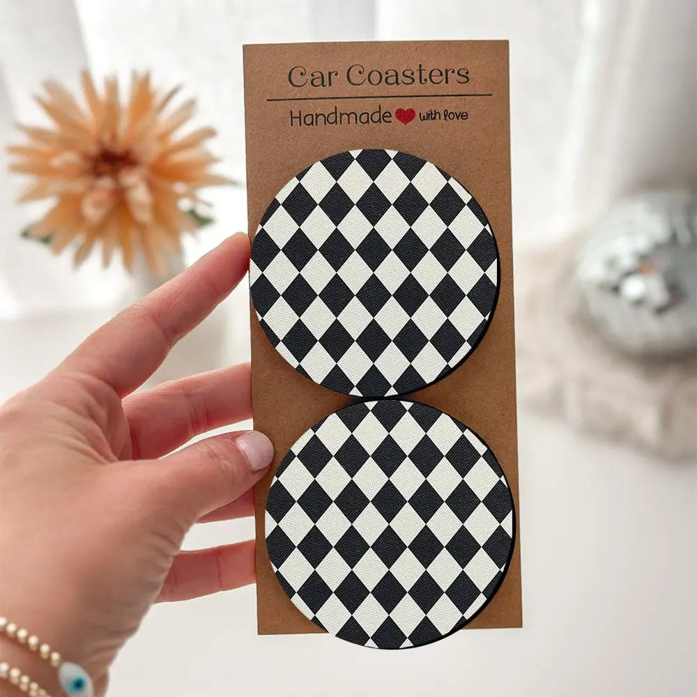 Classic Checkered Kitchen Coasters Set, Drink Coasters, 2/4 Pcs, Retro Chloroprene Rubber, Absorbent Non-Slip, 6.8 Cm, Coffee Table, Bar Cart, Coasters For Drinks