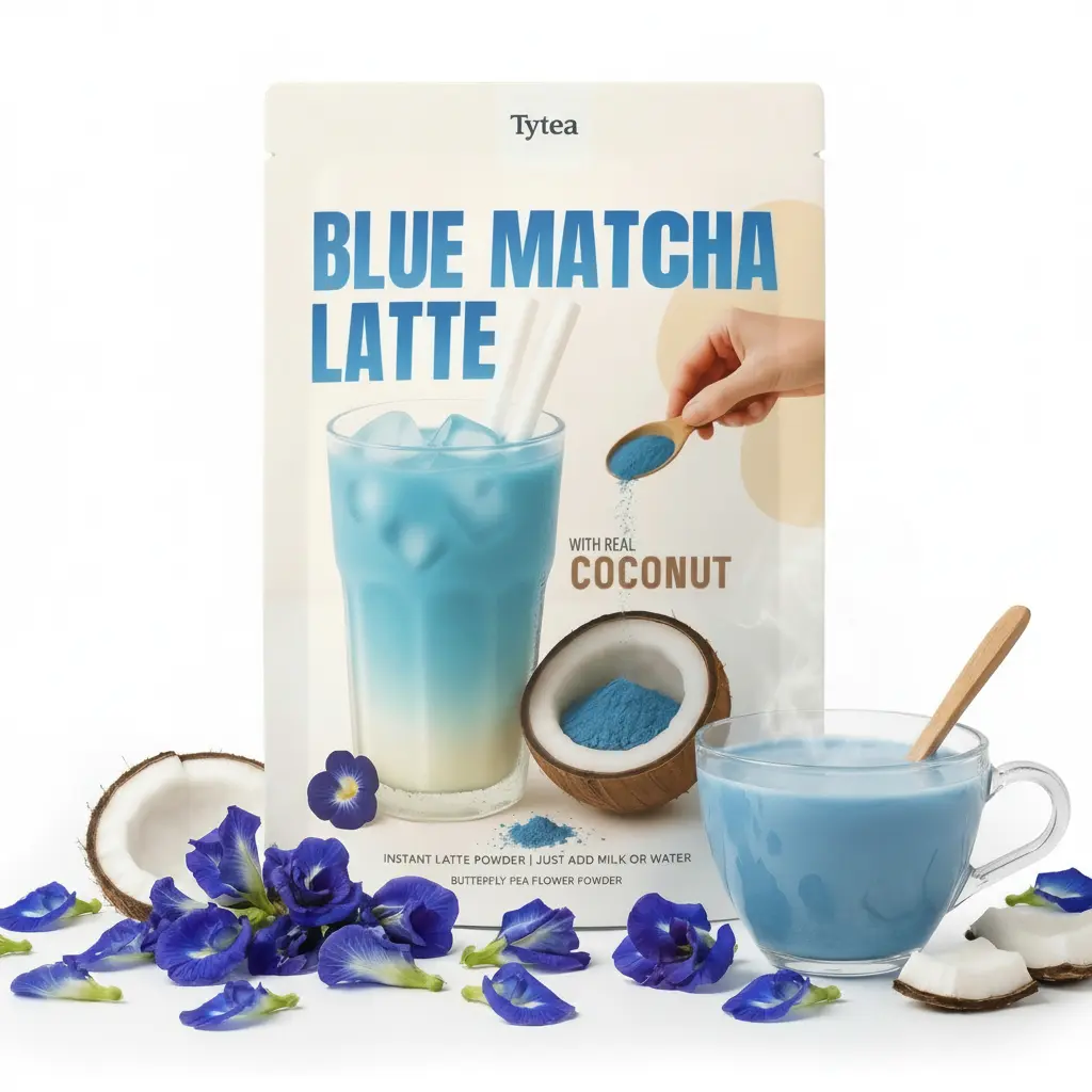 Tytea Blue Coconut Matcha Latte Powdered Drink Mix, 100g, Vegan, Caffeine-Free, Antioxidant-Rich Natural Flavor Beverage