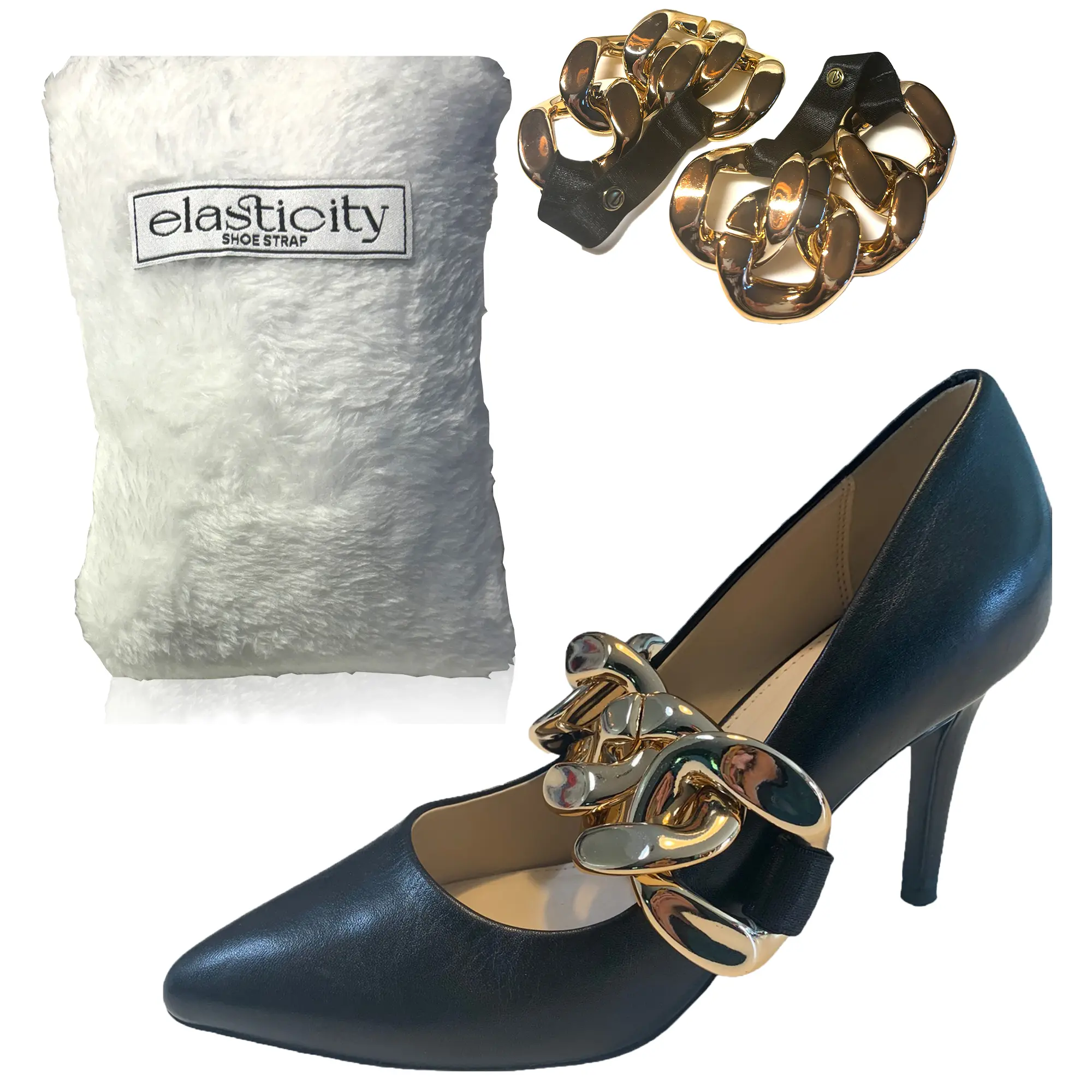 Elasticity Wide Gold Chain Black Detachable Shoe Strap for Loose Shoes - High Heel Straps for Footwear Comfort