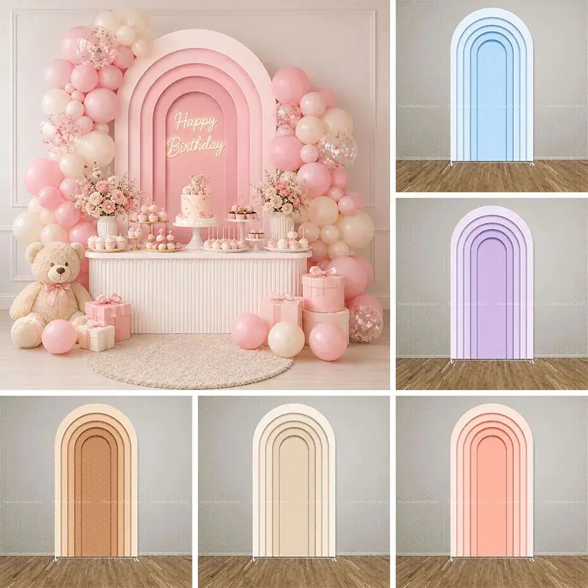 Custom 2-Sided Rainbow Gradient Stripes Chiara Arch Backdrop Cover Kids Birthday Party Baby Shower Wedding Decor Background